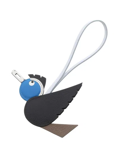 Pre-owned Hermes 2025 Birdy Leather Bag Charm In Black