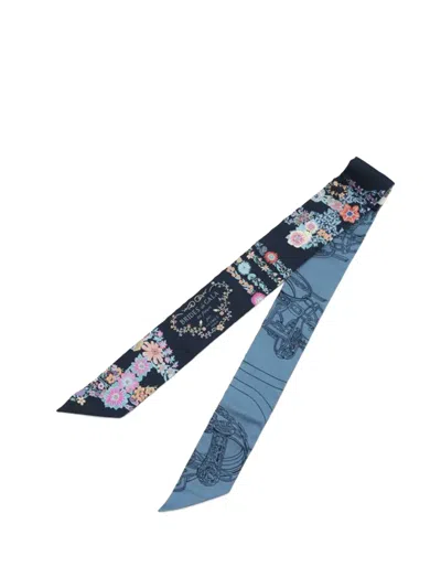 Pre-owned Hermes 2025 Brides De Gala En Fleurs Silk Twilly Scarf Scarves In Blue