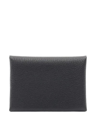 Pre-owned Hermes 2025 Calv Duo Coin Purse In Black
