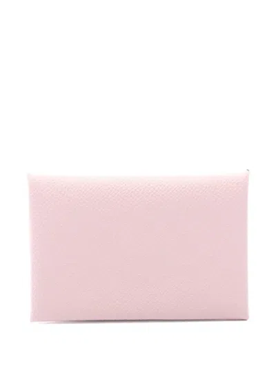 Pre-owned Hermes 2025 Calvi Card Holder In Pink