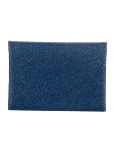 Pre-owned Hermes 2025 Calvi Cardholder In Blue