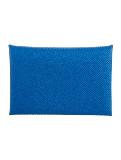 Pre-owned Hermes 2025 Calvi Cardholder In Blue