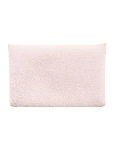 Pre-owned Hermes 2025 Calvi Cardholder In Pink