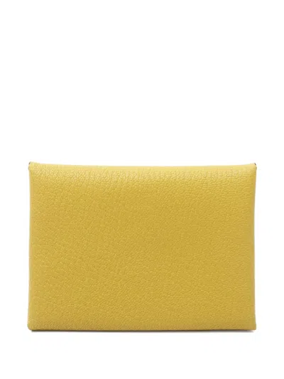 Pre-owned Hermes 2025 Calvi Duo Coin Purse In Yellow
