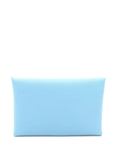 Pre-owned Hermes 2025 Calvi Duo Coin Purse In Blue