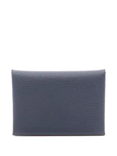 Pre-owned Hermes 2025 Calvi Duo Flap Coin Purse In Blue
