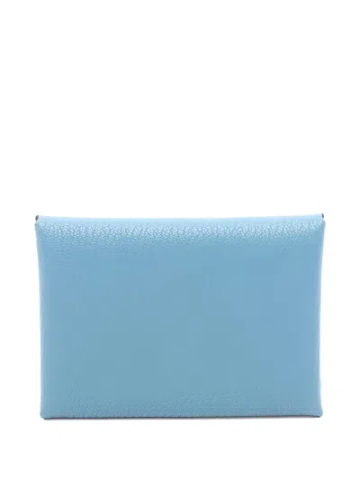 Pre-owned Hermes 2025 Calvi Duo Press-stud-fastening Coin Purse In Blue