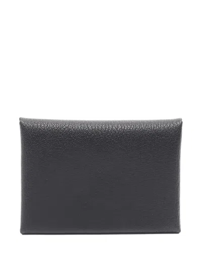 Pre-owned Hermes 2025 Calvi Duo Textured Coin Purse In Black