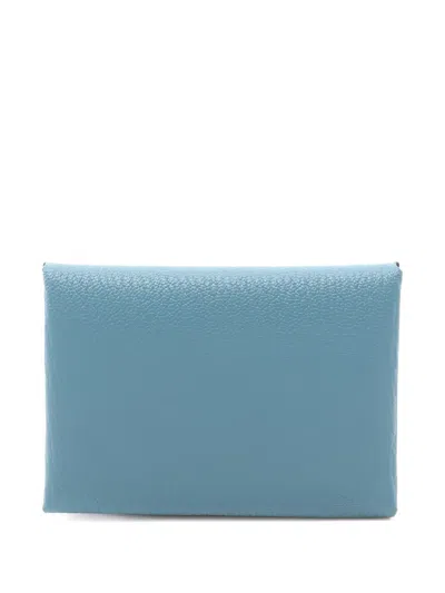 Pre-owned Hermes 2025 Calviduo New Blue Jean Leather Coin Purse