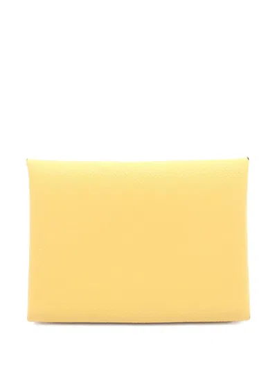 Pre-owned Hermes 2025 Calviduo Sun Leather Coin Wallet In Yellow