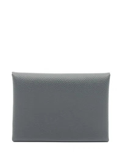 Pre-owned Hermes 2025 Calviduo Textured Coin Purse In Gray