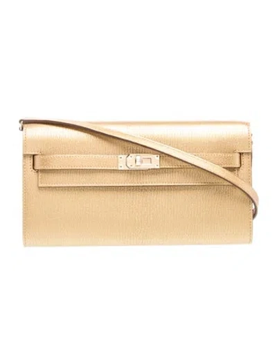 Pre-owned Hermes 2025 Chamkilight Kelly To Go Wallet In Gold