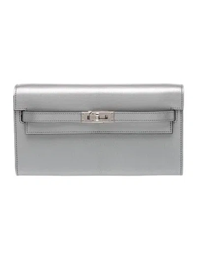 Pre-owned Hermes 2025 Chamkilight Kelly To Go Wallet In Silver
