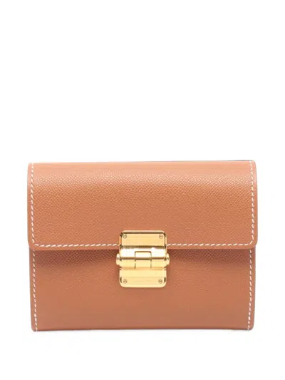 Pre-owned Hermes 2025 Charnier Compact Trifold Wallet In Brown