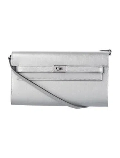 Pre-owned Hermes 2025 Chevre Chamkilight Kelly To Go Wallet In Gray