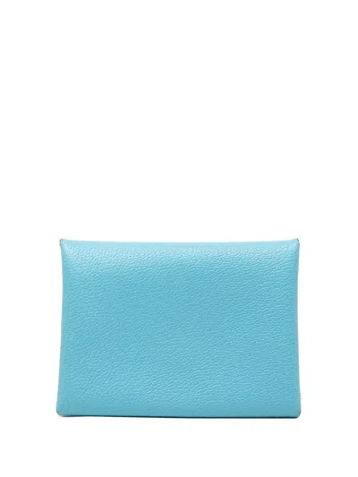 Pre-owned Hermes 2025 Chevre Mysore Calvi Duo Compact Card Holder In Blue