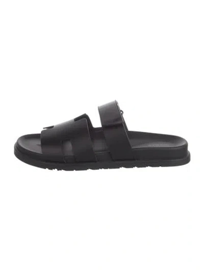 Pre-owned Hermes 2025 Chypre Slides In Black