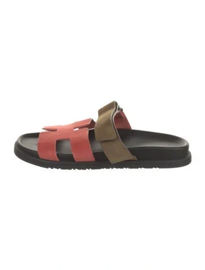 Pre-owned Hermes 2025 Chypre Slides In Green/pink