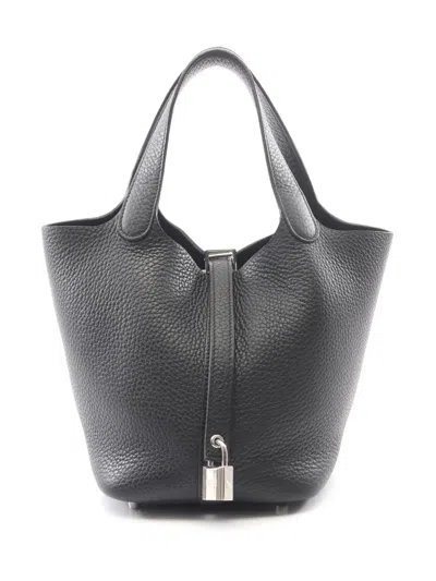 Pre-owned Hermes 2025 Clemence Picotin Lock 18 Handbag In Black