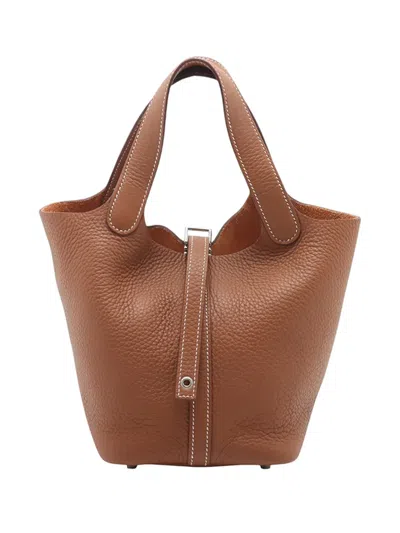 Pre-owned Hermes 2025 Clemence Picotin Lock 18 Handbag In Brown