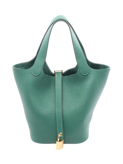 Pre-owned Hermes 2025 Clemence Picotin Lock 18 Handbag In Green