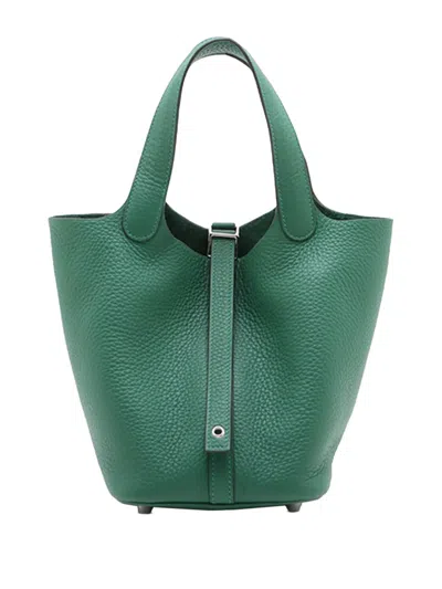 Pre-owned Hermes 2025 Clemence Picotin Lock 18 Handbag In Green