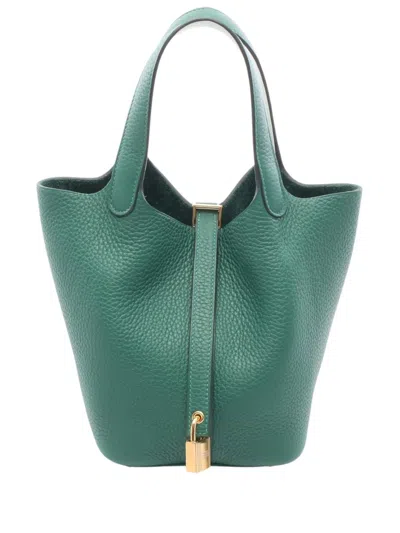 Pre-owned Hermes 2025 Clemence Picotin Lock 18 Handbag In Green