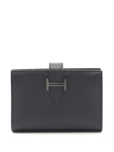 Pre-owned Hermes 2025 Epsom Bearn Card Holder In Black