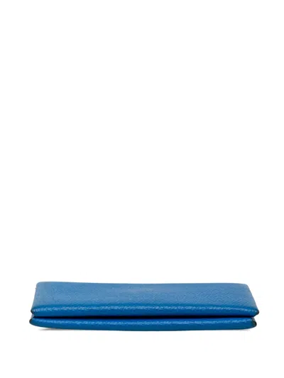 Pre-owned Hermes 2025 Epsom Calvi Card Holder In Blue