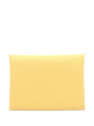 Pre-owned Hermes 2025 Epsom Calvi Duo Card Holder In Yellow