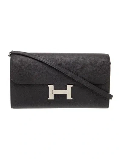 Pre-owned Hermes 2025 Epsom Constance To Go Wallet In Black