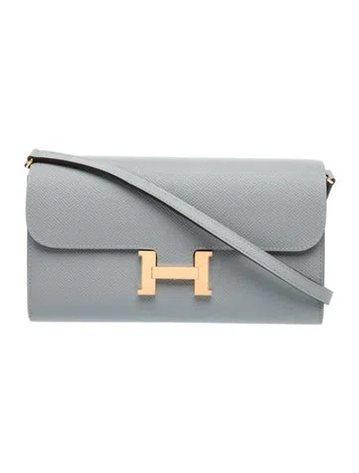 Pre-owned Hermes 2025 Epsom Constance To Go Wallet In Blue