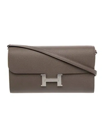 Pre-owned Hermes 2025 Epsom Constance Wallet To Go In Grey
