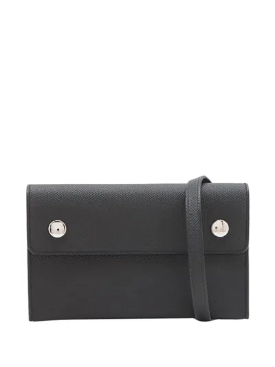 Pre-owned Hermes 2025 Epsom Nap Wallet On Strap Crossbody Bag In Black