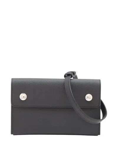 Pre-owned Hermes 2025 Epsom Nap Wallet On Strap Crossbody Bag In Black