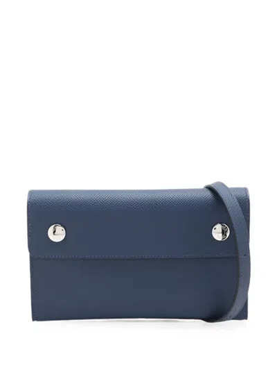 Pre-owned Hermes 2025 Epsom Nap Wallet On Strap Crossbody Bag In Blue