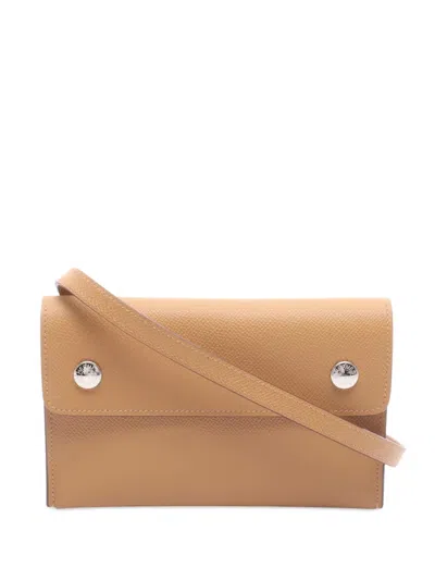 Pre-owned Hermes 2025 Epsom Nap Wallet On Strap Crossbody Bag In Brown