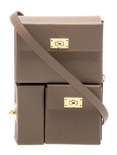 Pre-owned Hermes 2025 Epsom Kelly Multipocket To Go Pouch W/tags In Brown