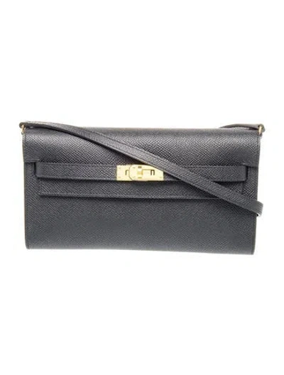 Pre-owned Hermes 2025 Epsom Kelly To Go Wallet In Black