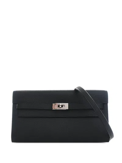 Pre-owned Hermes 2025 Epsom Kelly To Go Wallet Crossbody Bag In Black