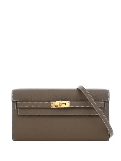 Pre-owned Hermes 2025 Epsom Kelly To Go Wallet Crossbody Bag In Brown