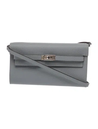 Pre-owned Hermes 2025 Epsom Kelly To Go Wallet In Gray