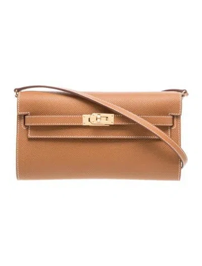 Pre-owned Hermes 2025 Epsom Kelly Wallet To Go W/strap W/tags In Brown