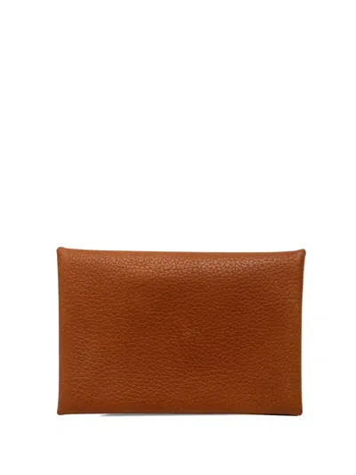 Pre-owned Hermes 2025 Evercolor Calvi Duo Compact Card Holder Coin Pouch In Brown