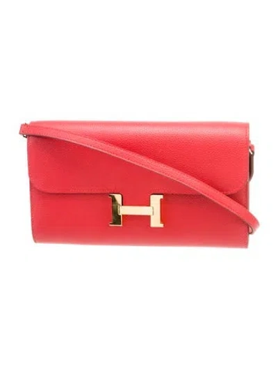 Pre-owned Hermes 2025 Evercolor Constance To-go Wallet In Red