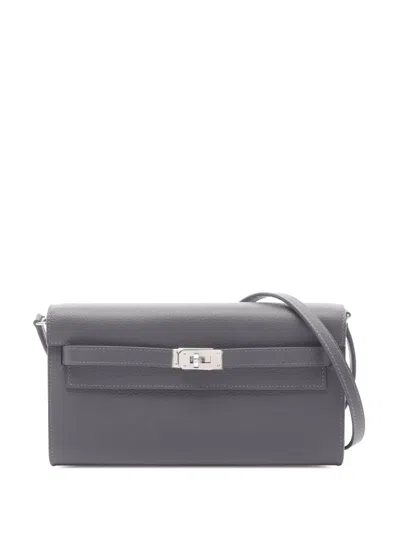 Pre-owned Hermes 2025 Evercolor Kelly To Go Wallet Crossbody Bag In Gray