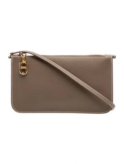 Pre-owned Hermes 2025 Evercolor Zipengo Chaine D'ancre To Go Pouch In Neutral