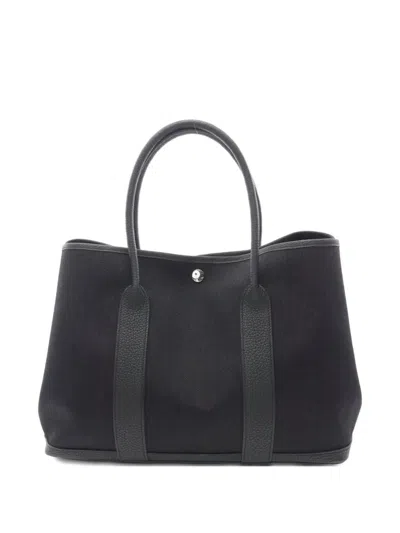Pre-owned Hermes 2025 Garden Party Pm Negonda Leather Trim Handbag In Black