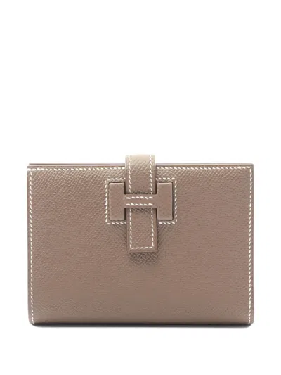 Pre-owned Hermes 2025 H Passant Bi-fold Topstitching Wallet In Neutral
