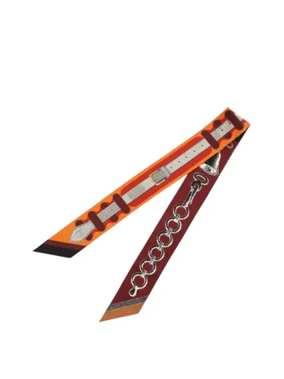 Pre-owned Hermes 2025 Inventaire Poetique De Brides A Bloc Silk Twilly Scarf Scarves In Orange